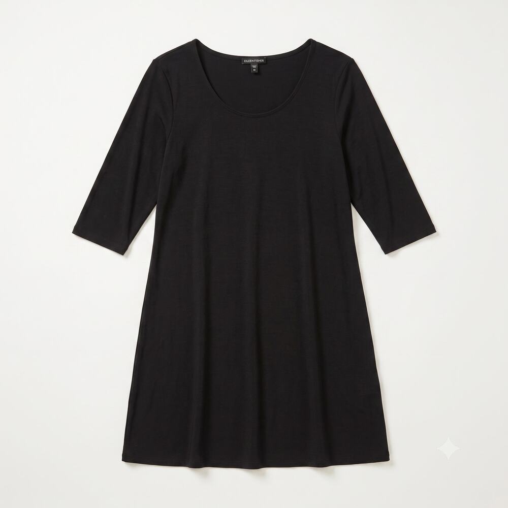 Eileen Fisher Womens M Minimalist Quiet Luxury Lagenlook 100% Silk Shift‎ Dress